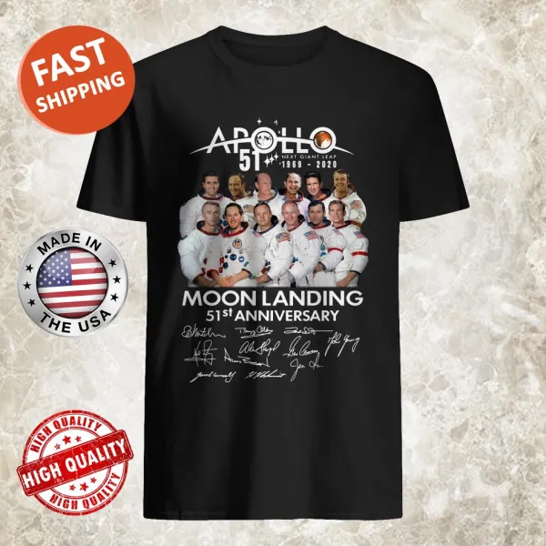 Apollo 51 anniversary shirt with bold typography commemorating moon landing