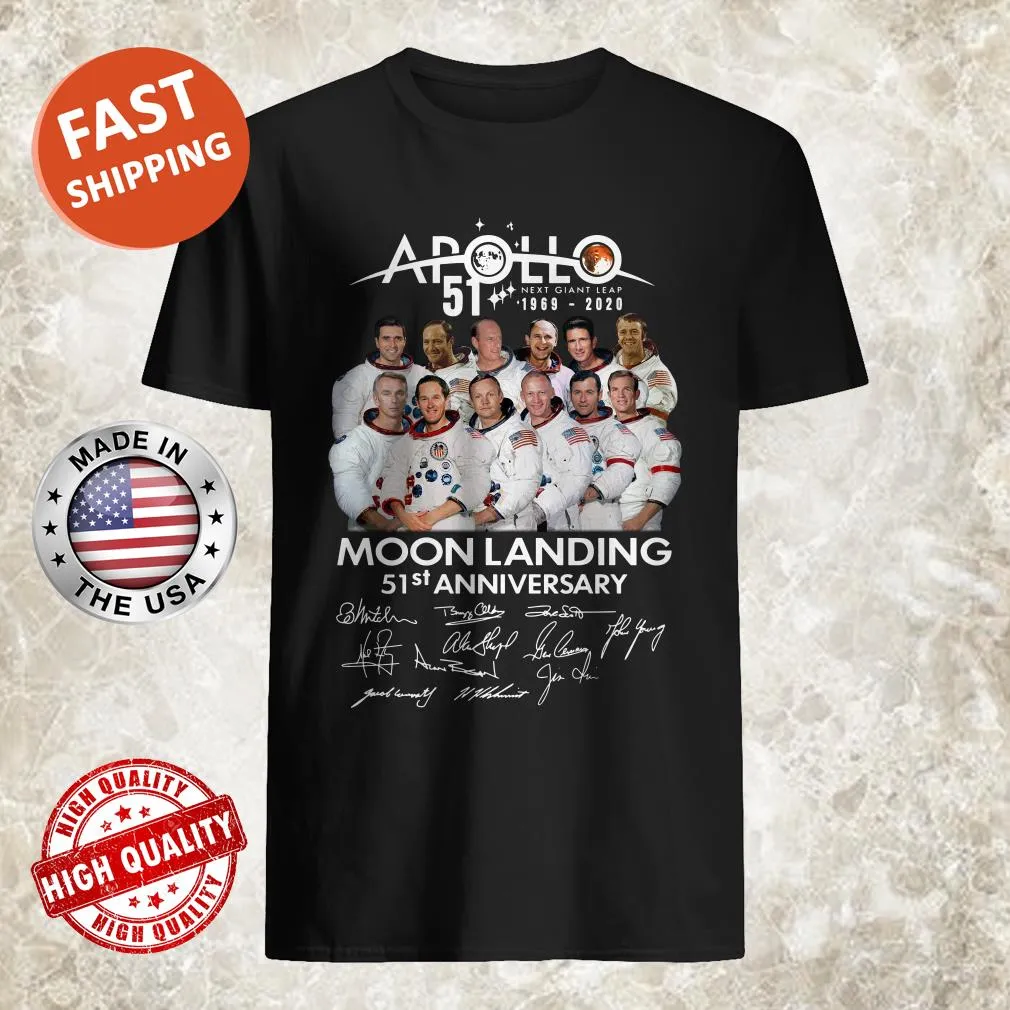 Apollo 51 anniversary shirt with bold typography commemorating moon landing