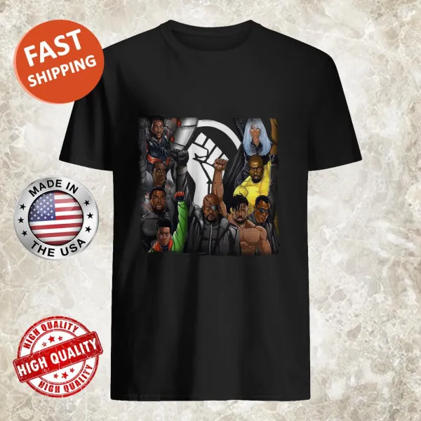 Shirt celebrating Black Panther with a design featuring a strong hand.