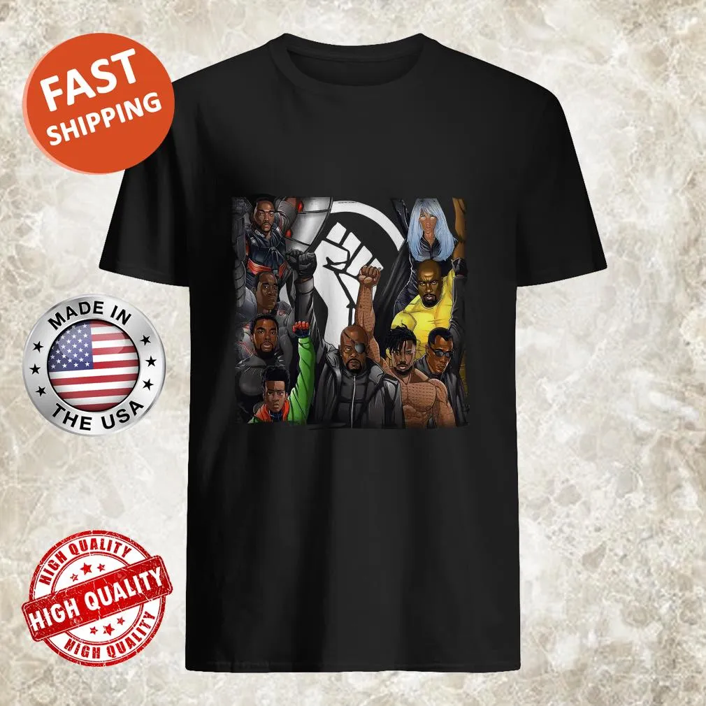 Shirt celebrating Black Panther with a design featuring a strong hand.