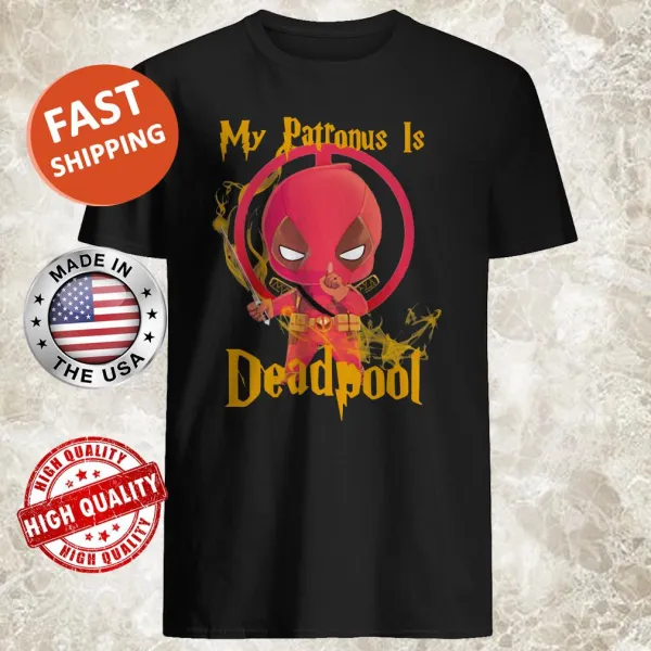 Shirt featuring the phrase 'My Patronus is Deadpool' for fans of both franchises