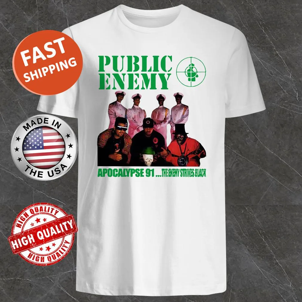 Public Enemy shirt featuring the iconic 'the enemy strikes' graphic