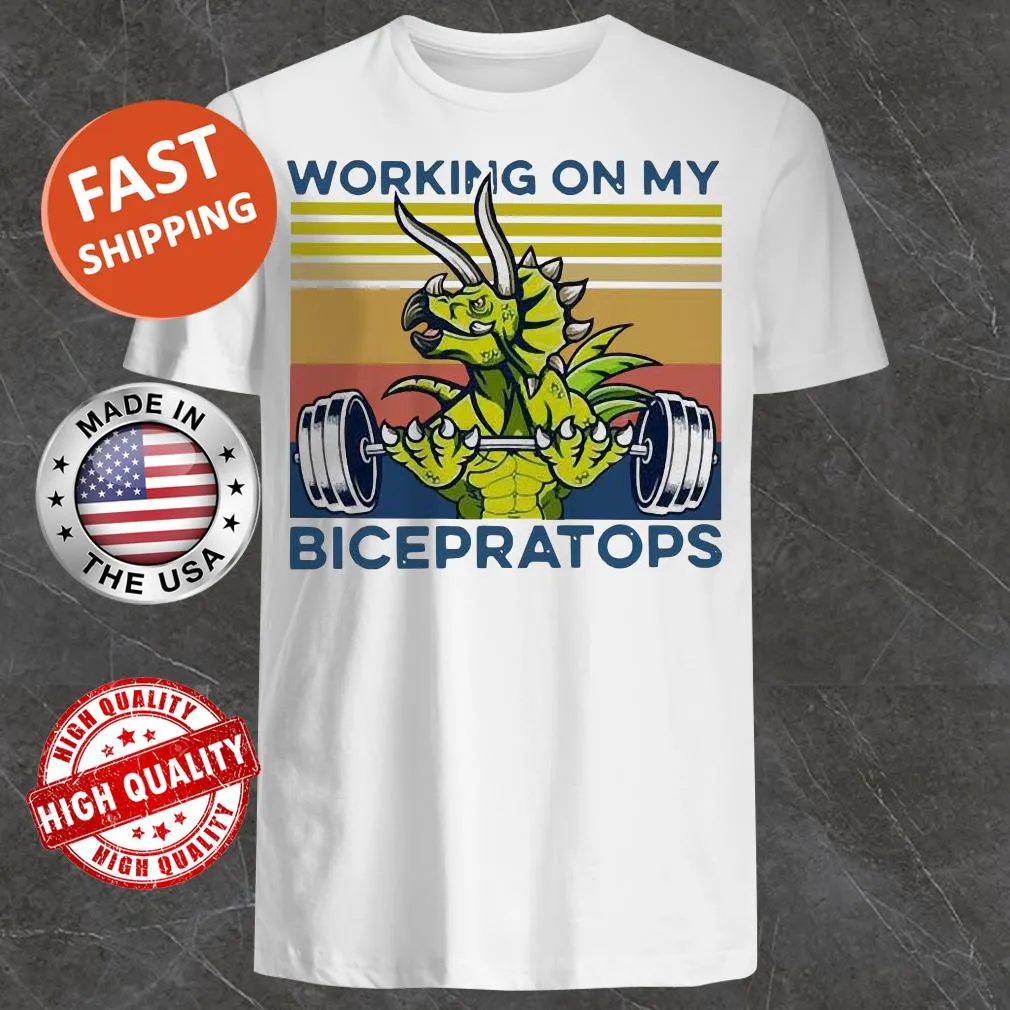 Vintage T-shirt with the phrase 'Working On My Bicepratops'