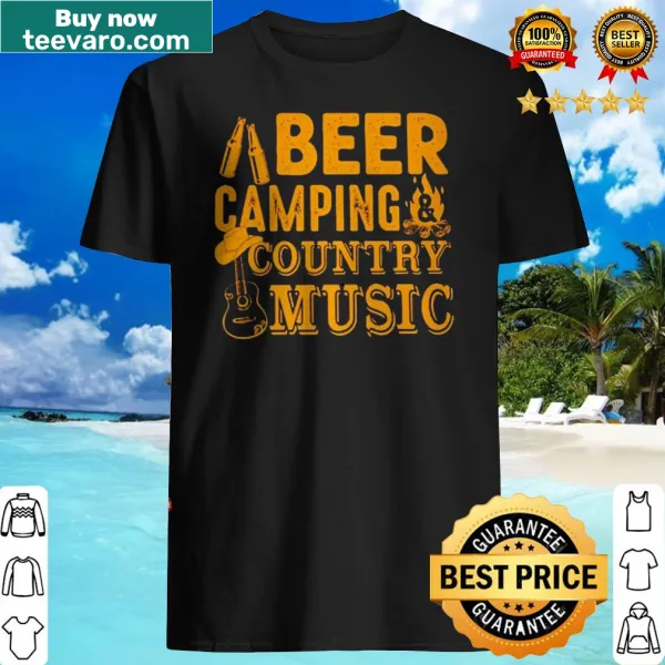 Fun graphic shirt featuring beer, camping, and country music themes