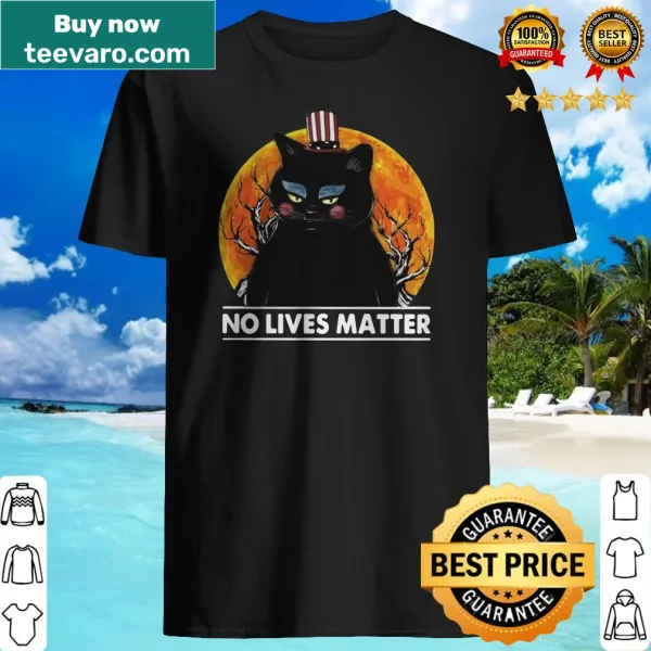 Shirt featuring a black cat and sunset with ironic text