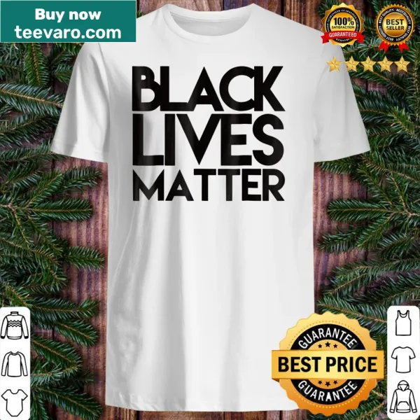 Simple Black Lives Matter text graphic on a protest shirt