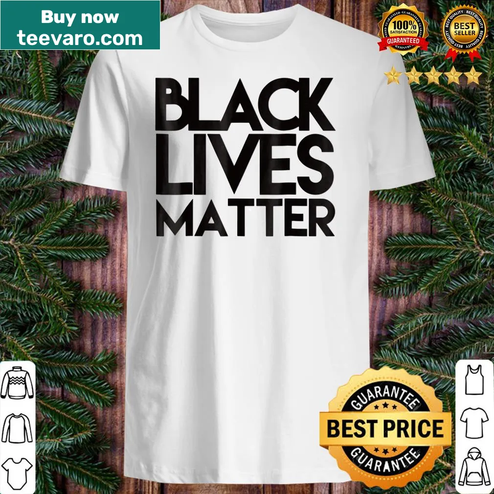 Simple Black Lives Matter text graphic on a protest shirt