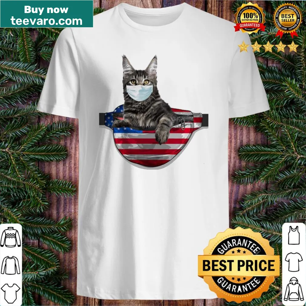 Patriotic shirt with a cat face and American flag