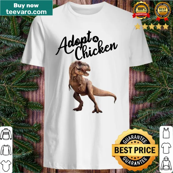 Illustration of a T-rex with a chicken on a fun graphic tee