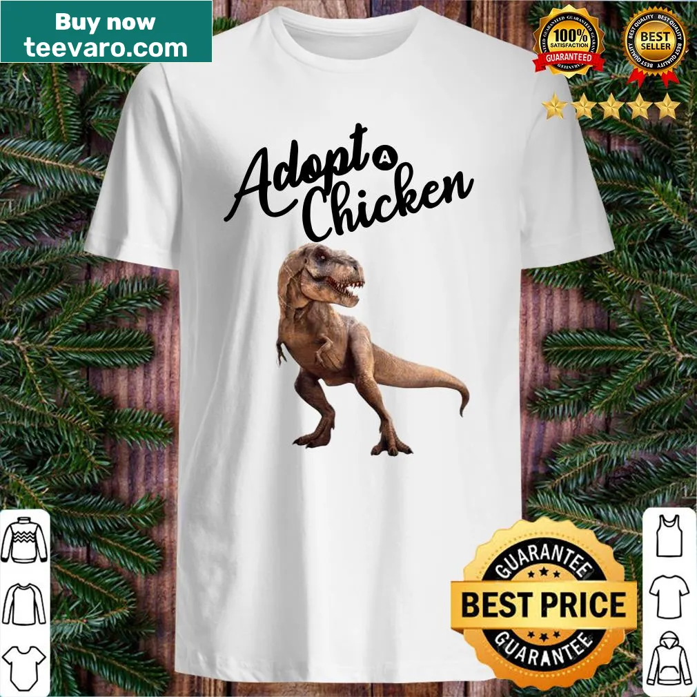 Illustration of a T-rex with a chicken on a fun graphic tee
