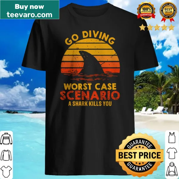Edgy diving shirt with dark humor about sharks