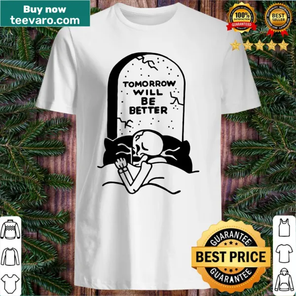 Whimsical Halloween shirt with a skull and uplifting text about tomorrow.