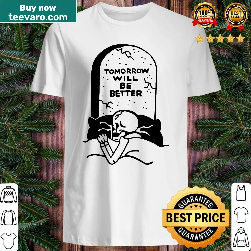 Whimsical Halloween shirt with a skull and uplifting text about tomorrow.