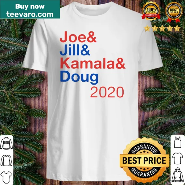 Whimsical shirt featuring the names Kamala, Doug, Joe, and Jill