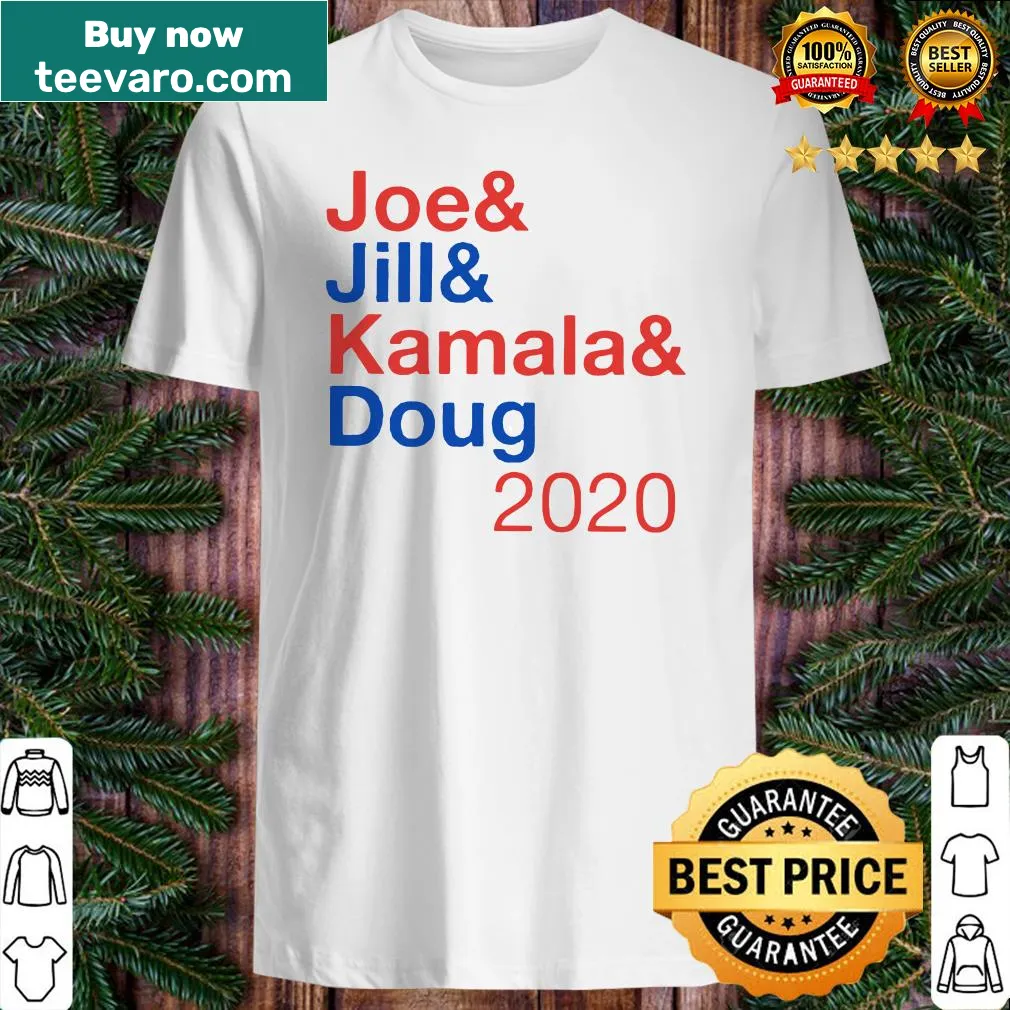 Whimsical shirt featuring the names Kamala, Doug, Joe, and Jill