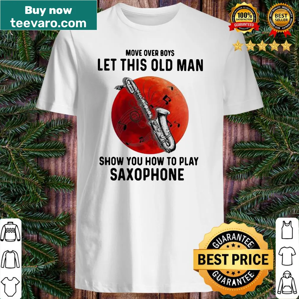 Illustrated shirt with saxophone and sunset theme