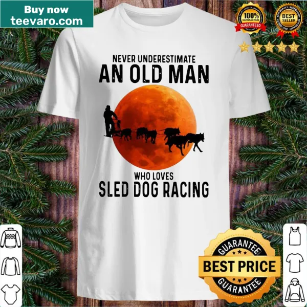 Sled dog racing shirt with bold text and racing graphic