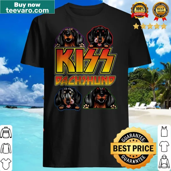 Dachshund shirt with cartoon mashup of a band and dog