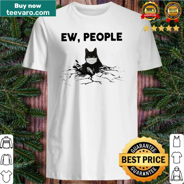 Illustrative shirt featuring a black cat face with humorous text