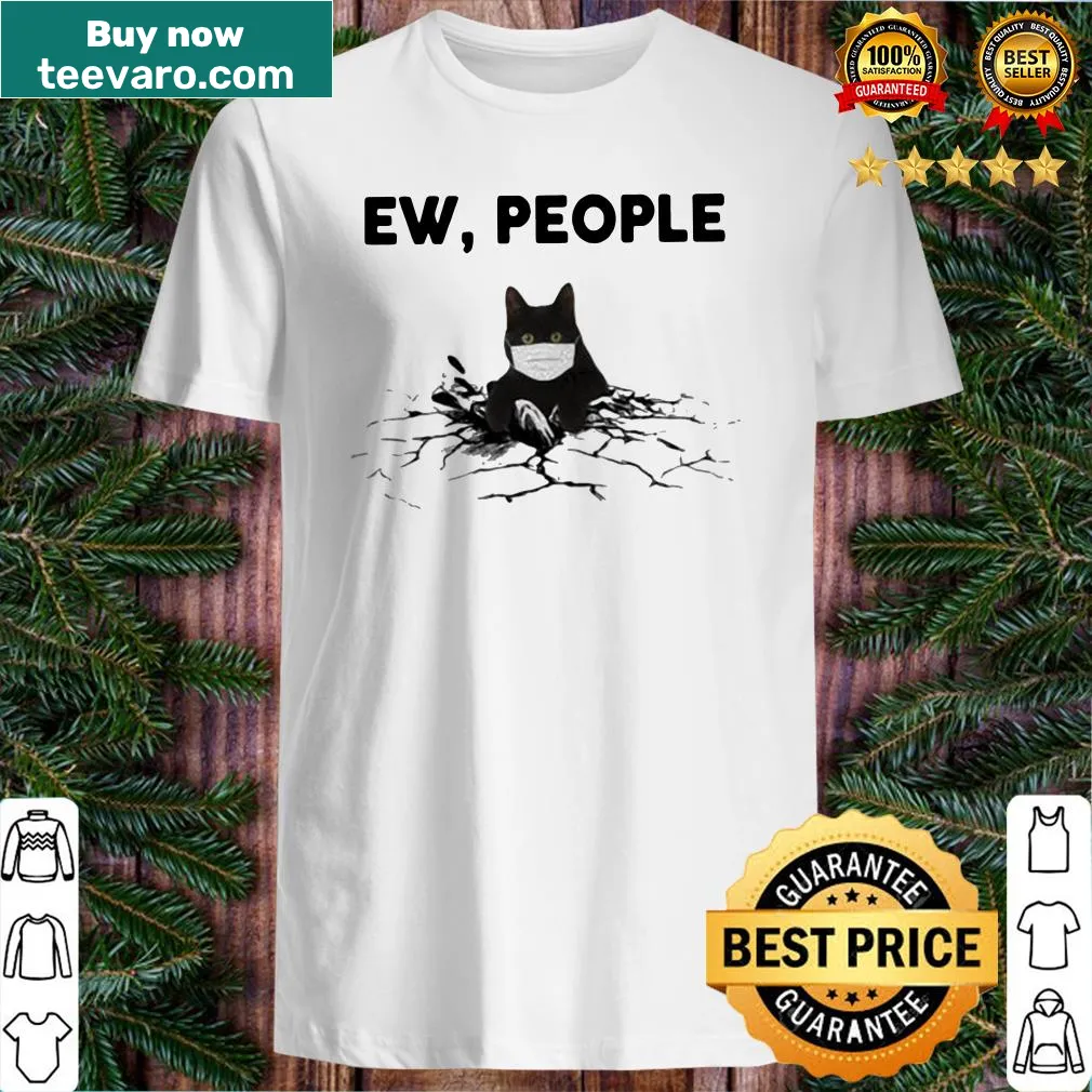 Illustrative shirt featuring a black cat face with humorous text