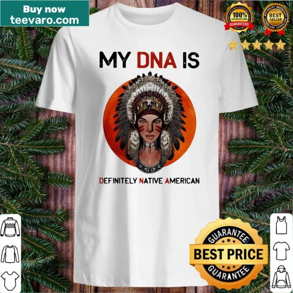 Shirt with sunset graphic and Native American DNA text