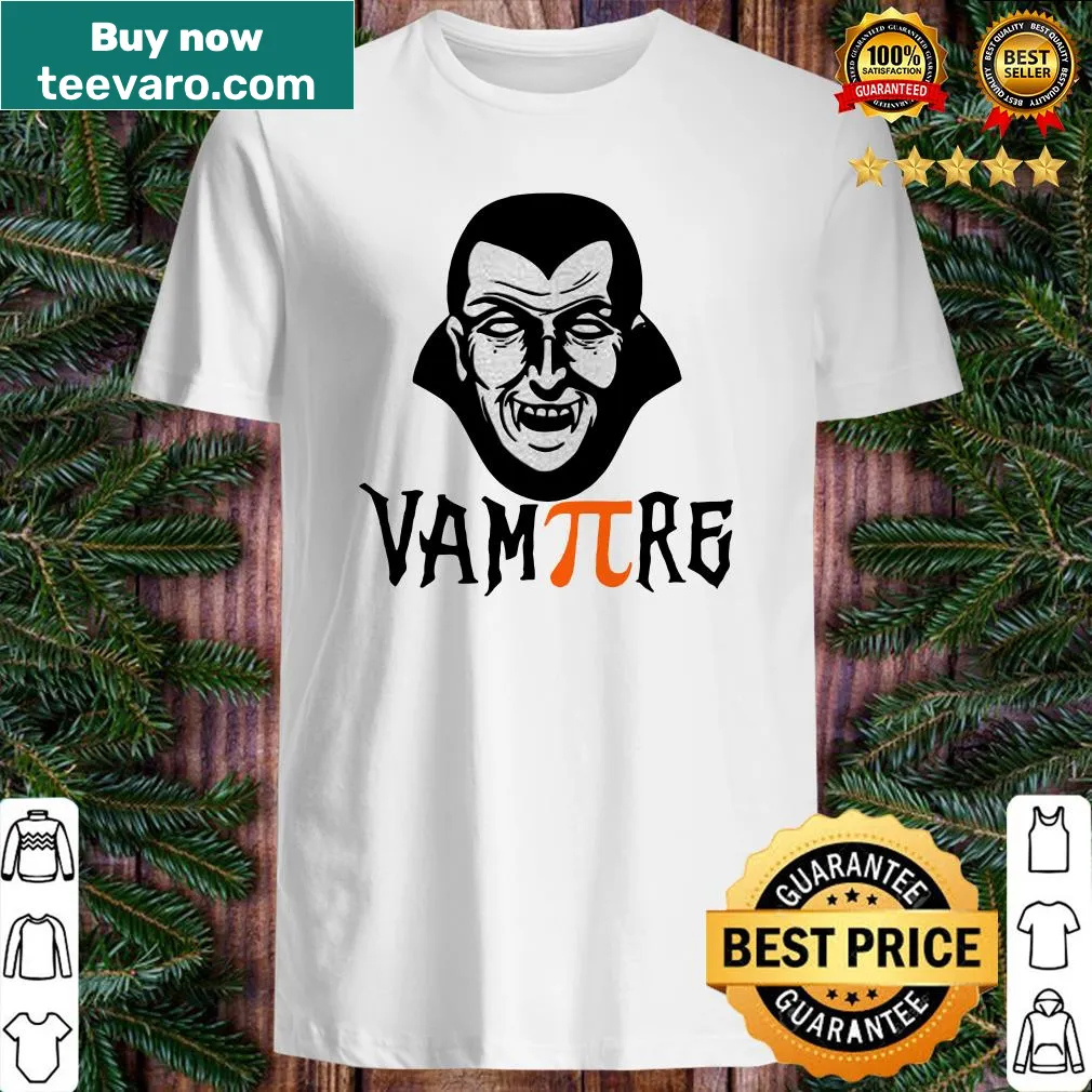 Illustrated vampire head design on a shirt.