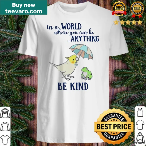 Illustration of a parrot and frog with a kindness message