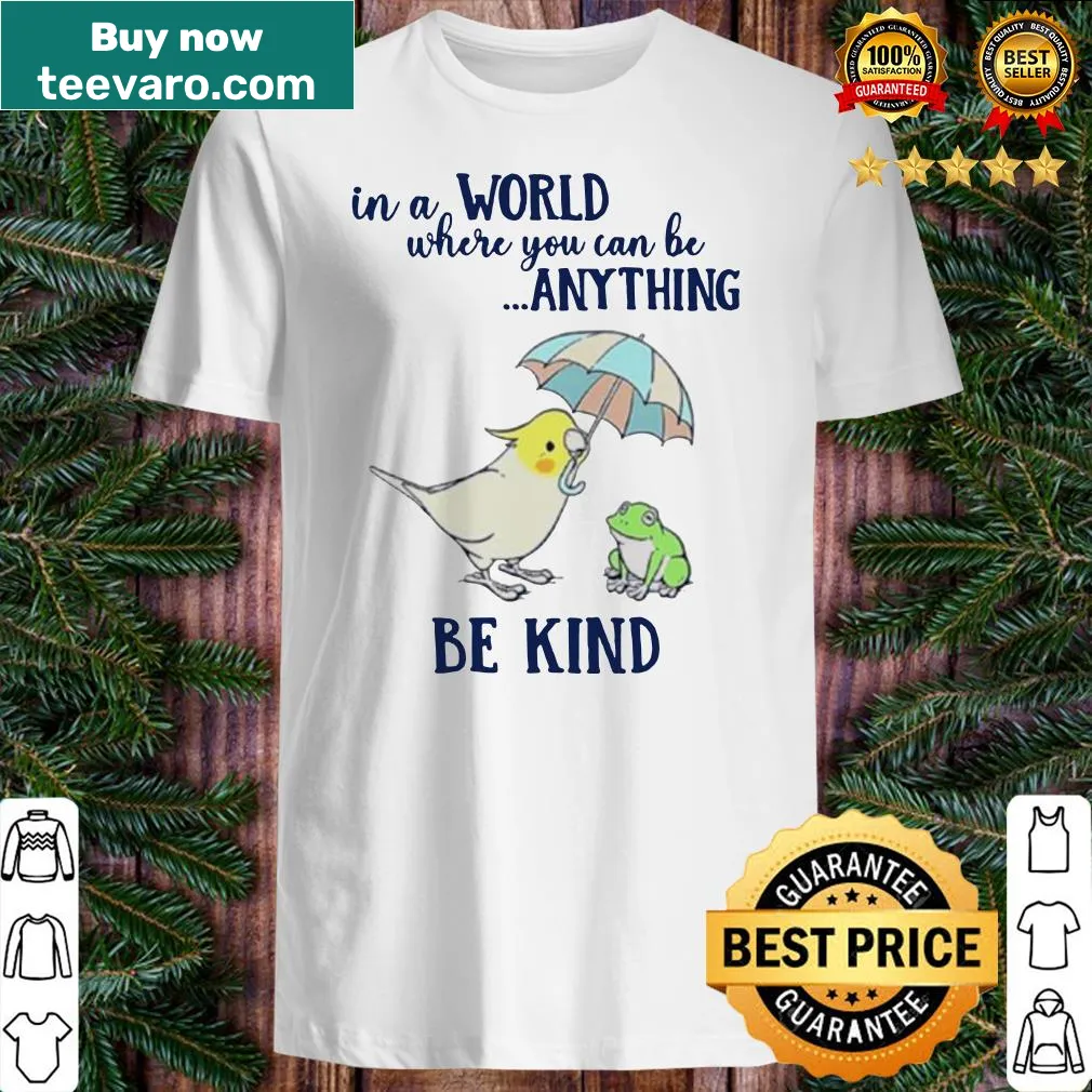 Illustration of a parrot and frog with a kindness message