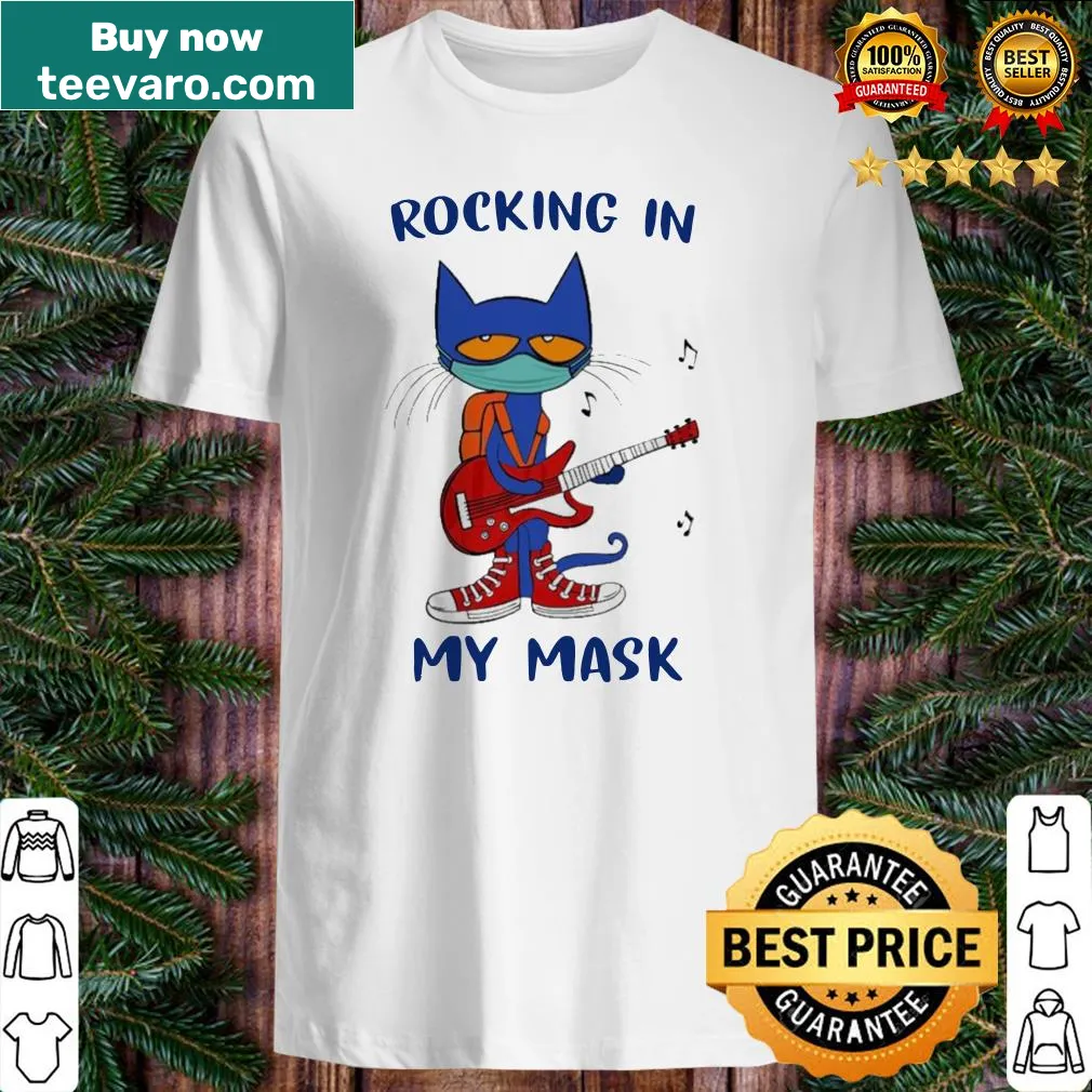 Pete the Cat rocking out in a mask on a t-shirt