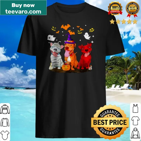 Halloween shirt featuring a pitbull in a pumpkin and witch hat