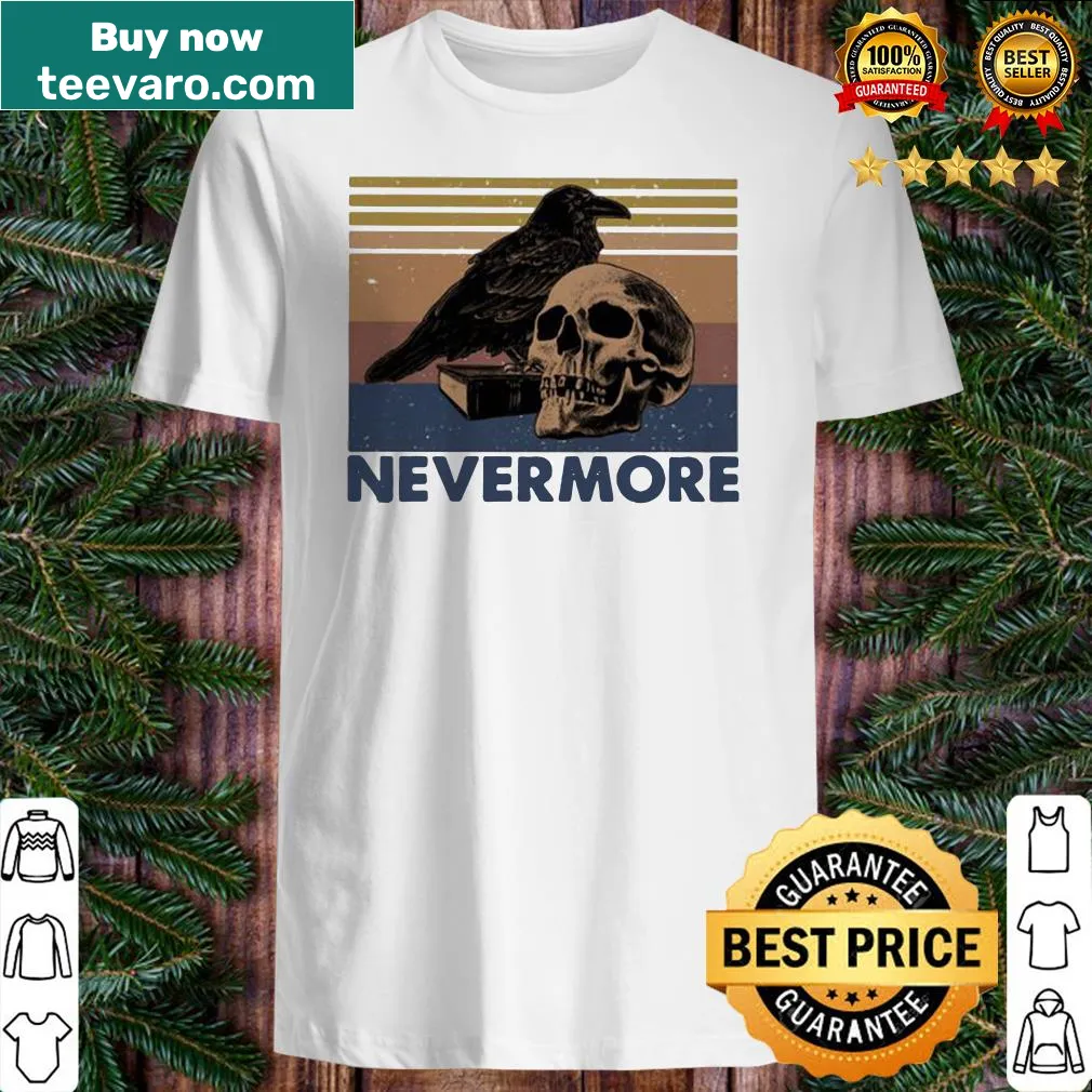 Vintage shirt with a raven skull design and Nevermore text
