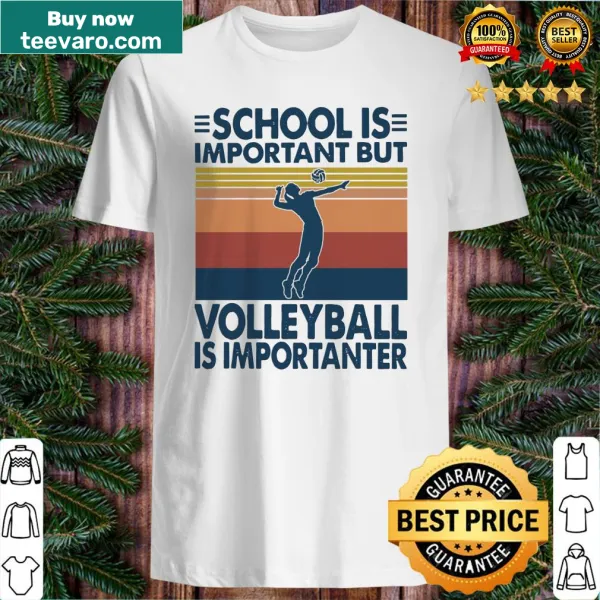 Vintage shirt with playful text about volleyball and school