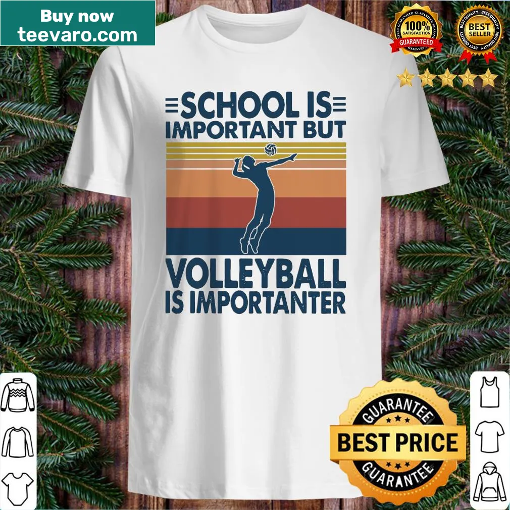 Vintage shirt with playful text about volleyball and school