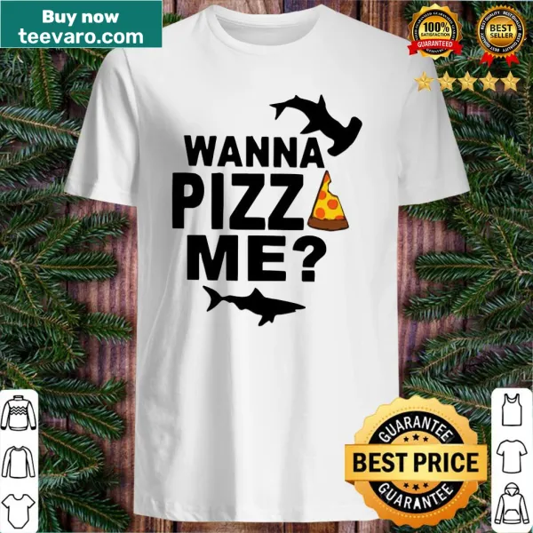 Funny pizza-themed shirt with a cartoon shark and pun