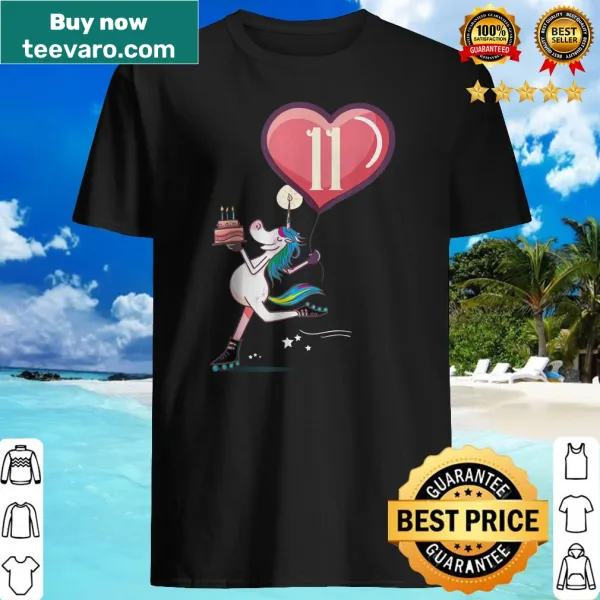 11th birthday T-shirt for girls featuring skating unicorn design