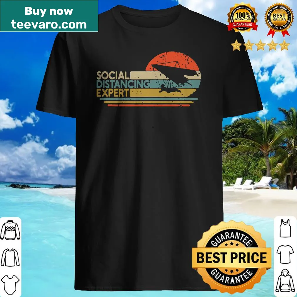Vintage hang glider graphic with 'Social Distancing Expert' text