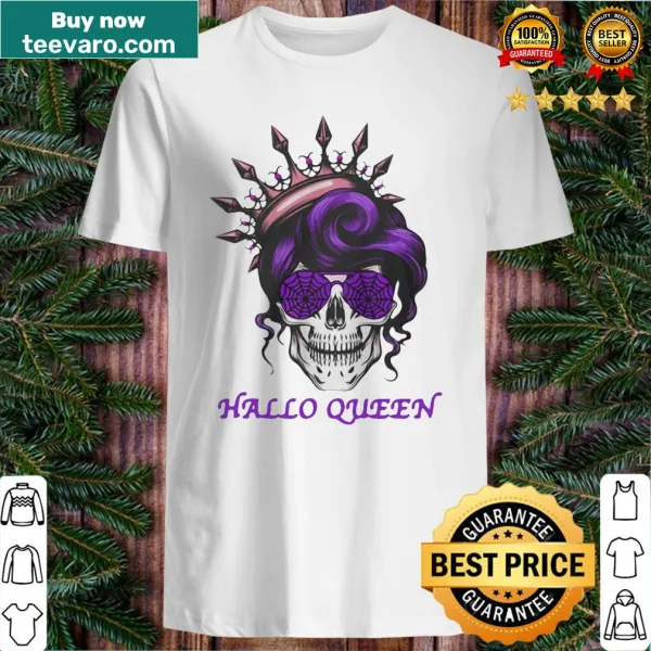 Halloween shirt with a festive sugar skull and 'Halloqueen' text