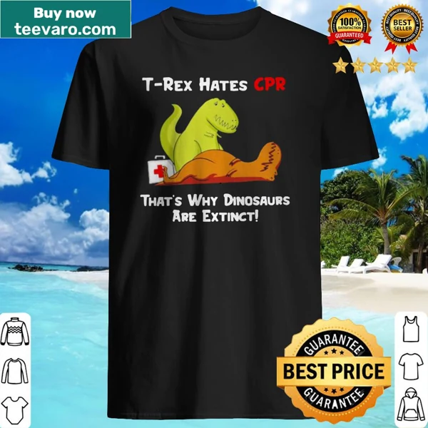 Cartoon T-rex graphic with humorous text about CPR