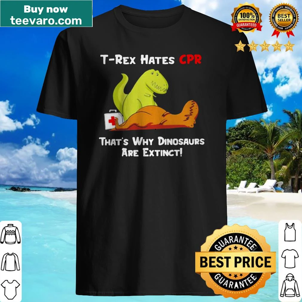Cartoon T-rex graphic with humorous text about CPR