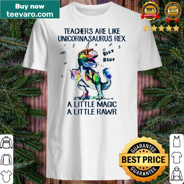 Illustration of a unicornasaurus rex with text about teachers