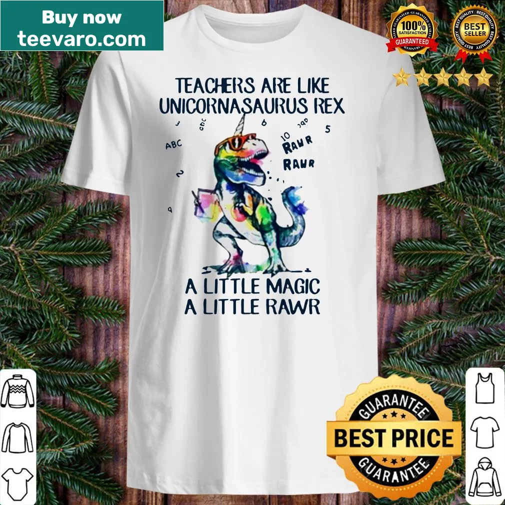 Illustration of a unicornasaurus rex with text about teachers
