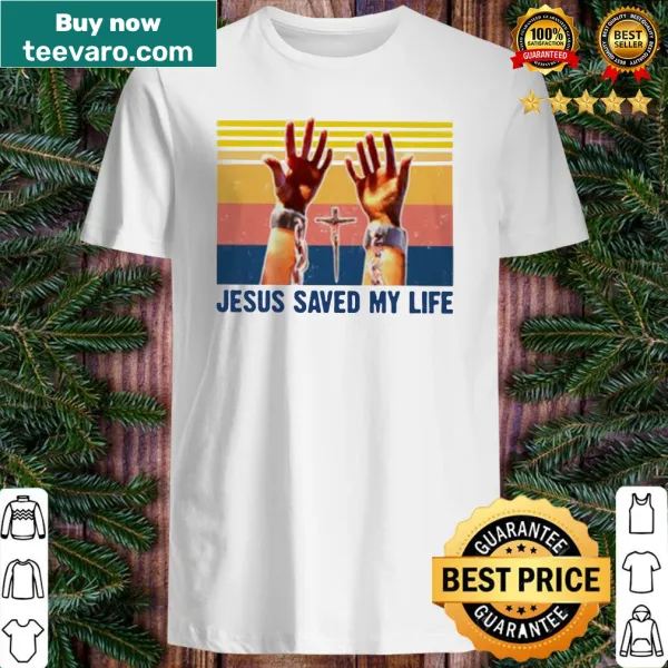 Vintage-inspired shirt with the phrase Jesus saved my life in distressed text