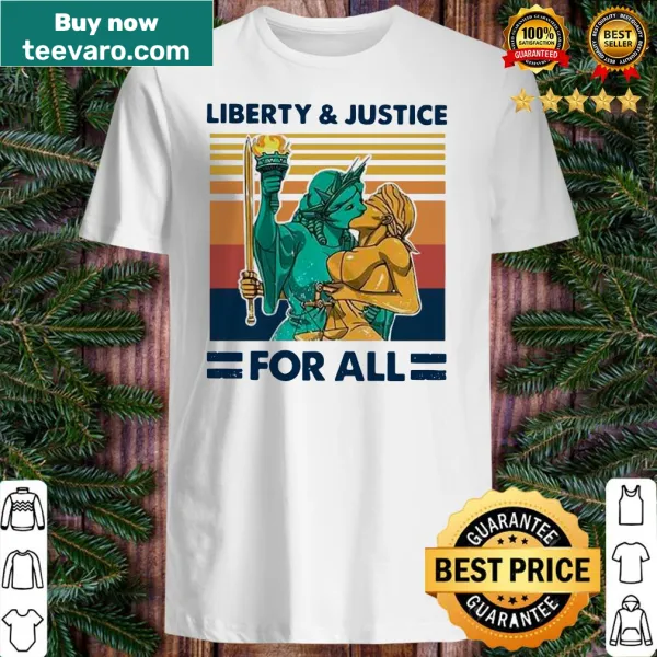 Vintage-style LGBT Pride shirt featuring liberty and justice theme