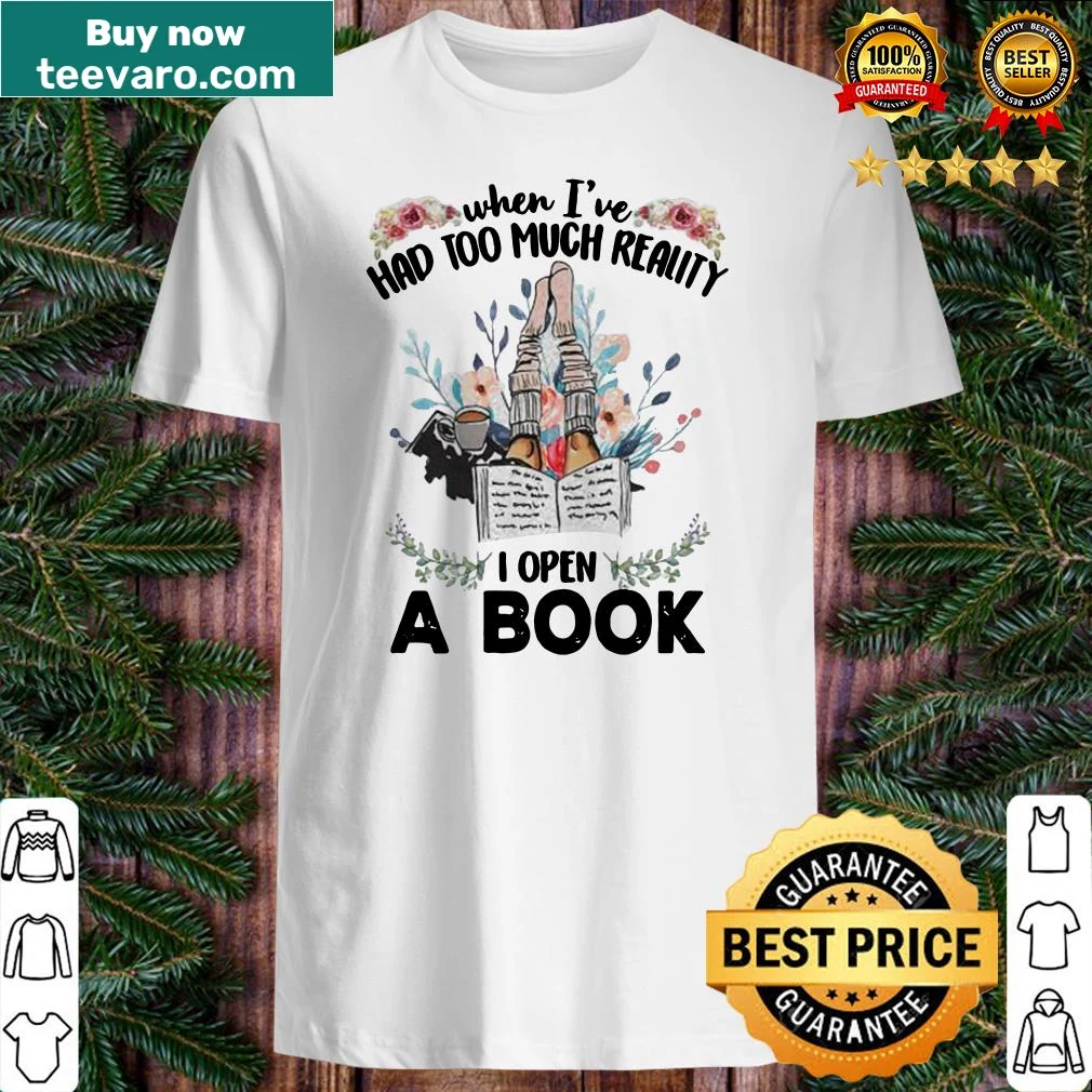 Floral shirt with quote about escaping reality through books