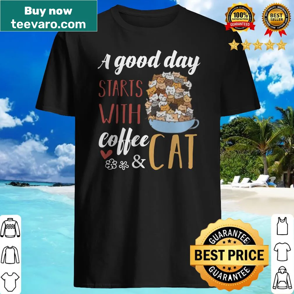 T-shirt with coffee and cat graphic design