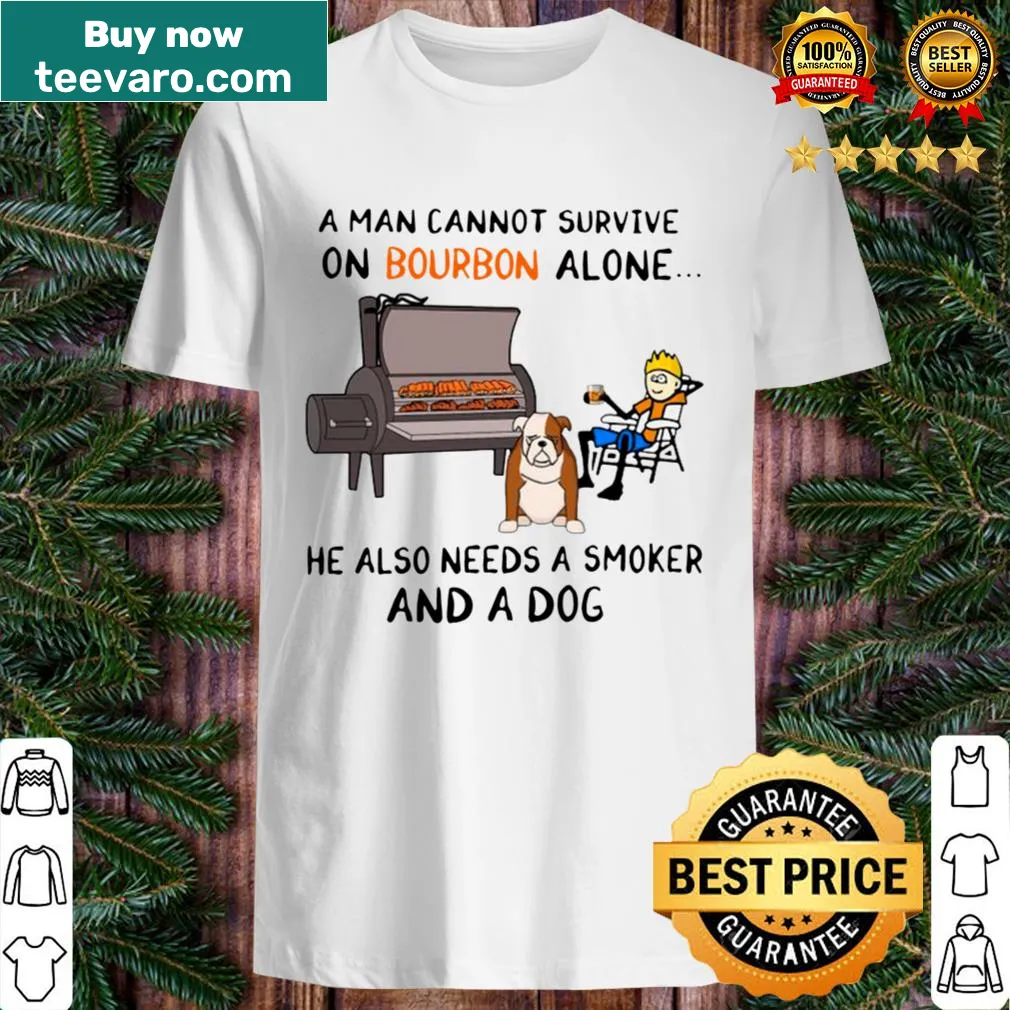 Retro shirt with humorous text about bourbon, smoking, and dogs