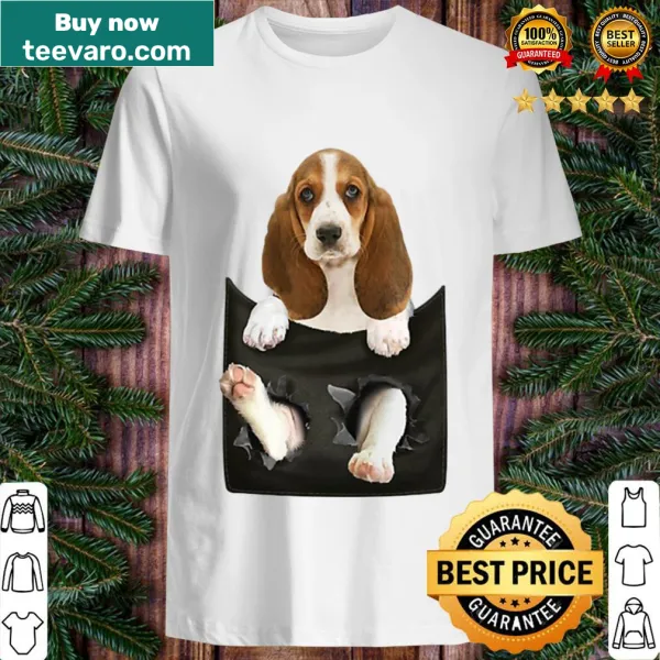 Cute T-shirt with a Basset Hound in a pocket illustration