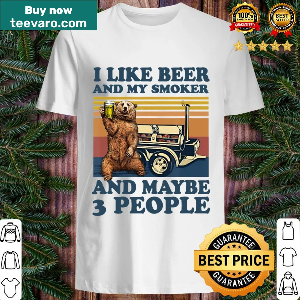Funny T-shirt with bear graphic and text about beer and smoking