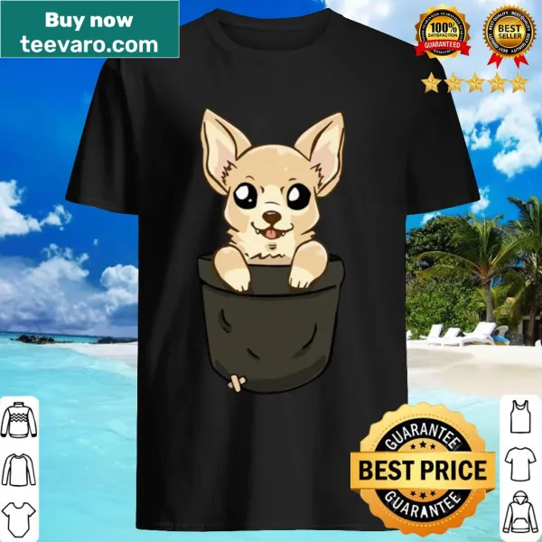 Cute shirt with an illustration of a Chihuahua puppy in a pocket