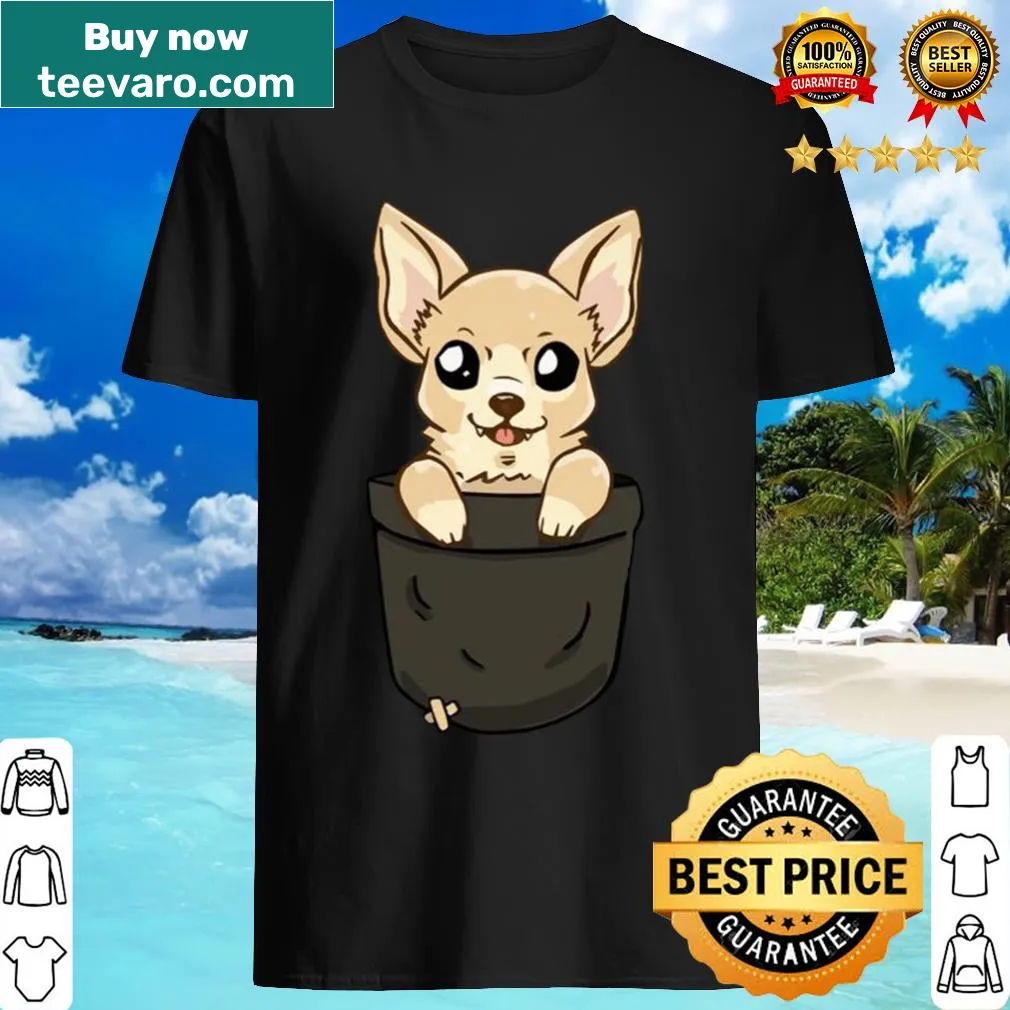 Cute shirt with an illustration of a Chihuahua puppy in a pocket